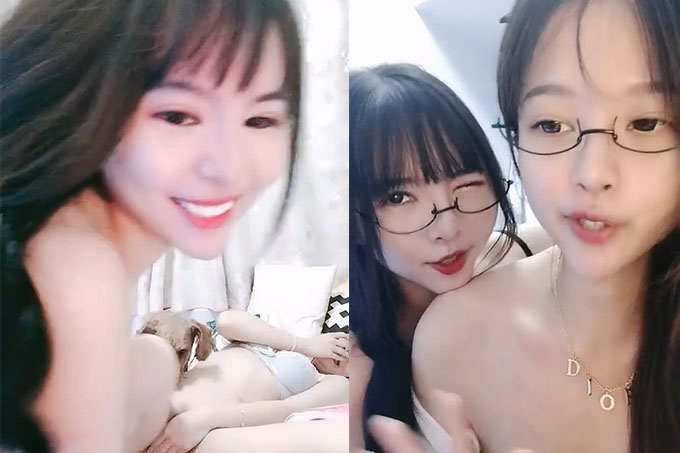 女神姐妹花 外表甜美戴眼镜，丁字裤翘起屁股，半脱特写肥穴，超大号假屌骑坐抽插